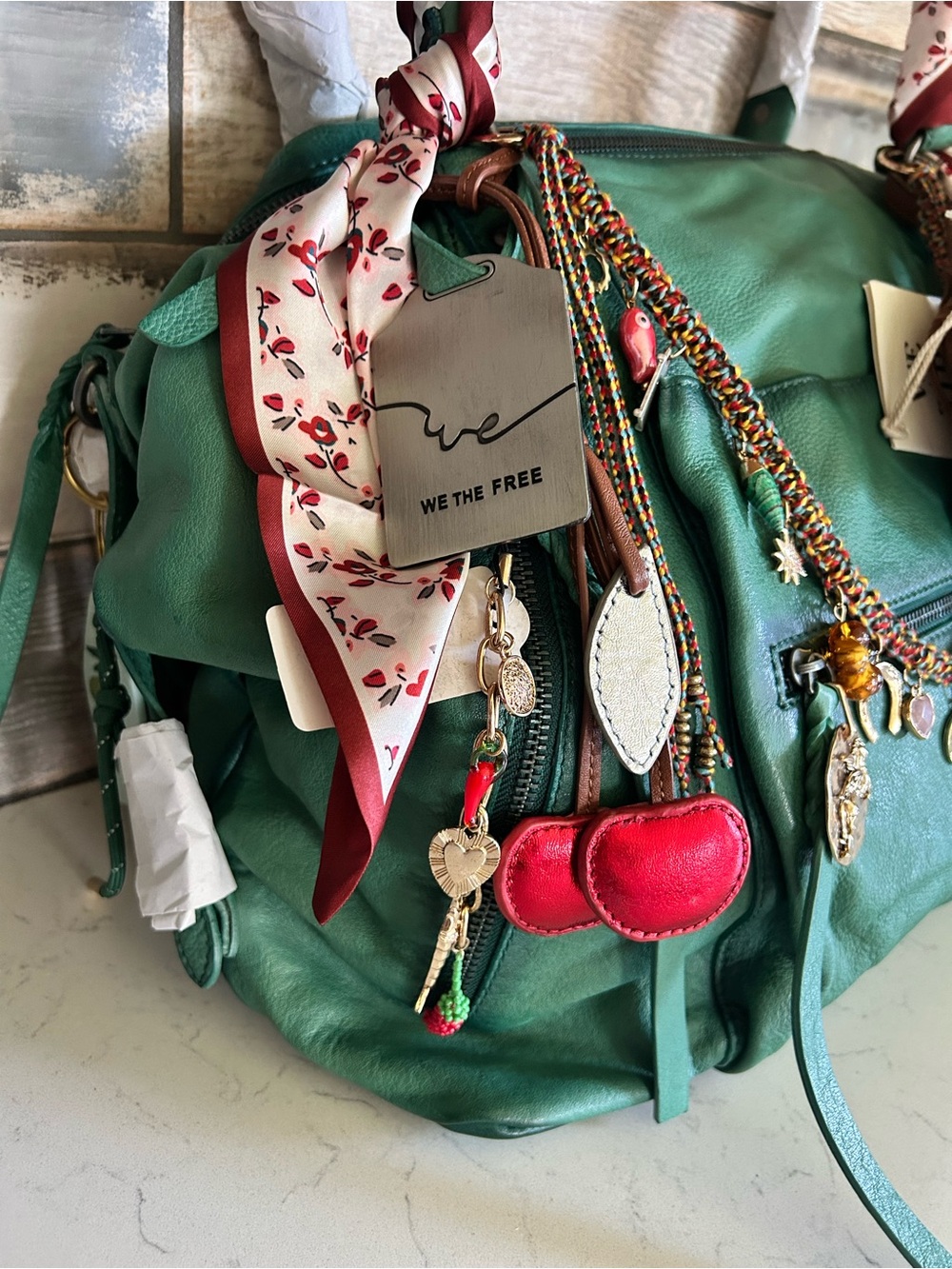 NWT We The Free Emerson Tote in Greenery With Charms and Scarves - Picture 6 of 16